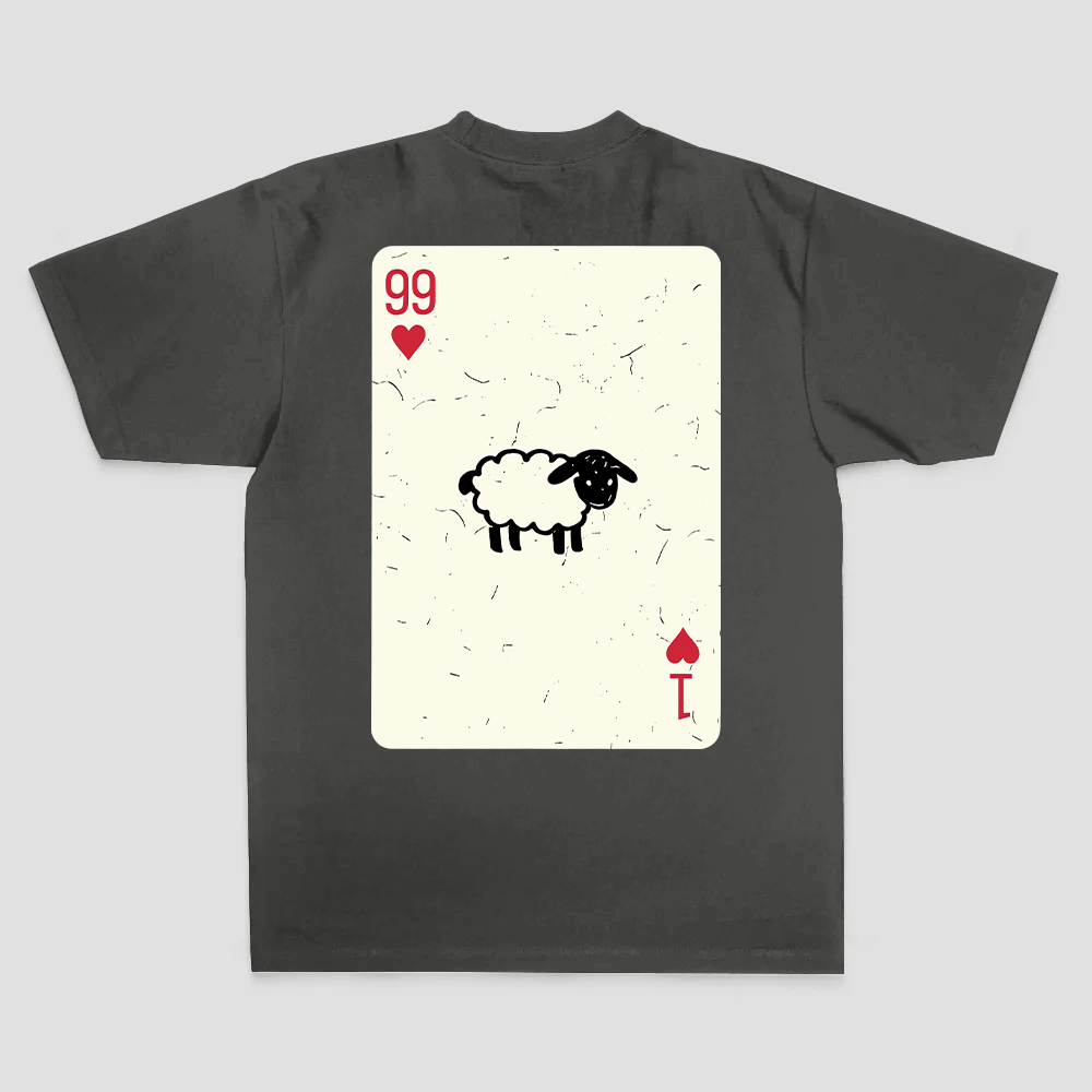 99 Of Hearts Sheep Playing Card Printed Men's T-shirt