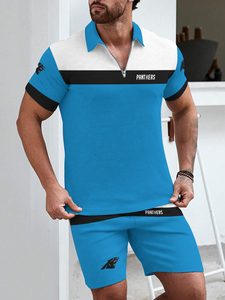 Carolina Panthers  Limited Edition ZIP Polo Shirt And Shorts Two-Piece Suits