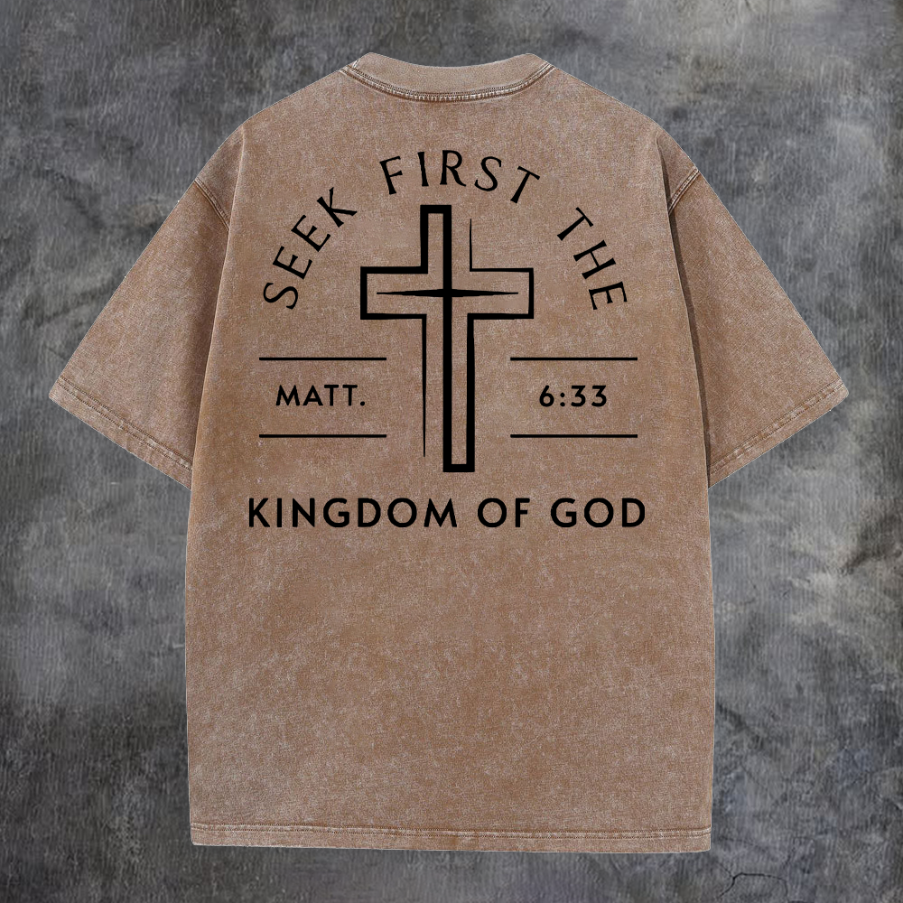 Seek First The Kingdom Of God Printed Oversize Washed T-Shirt