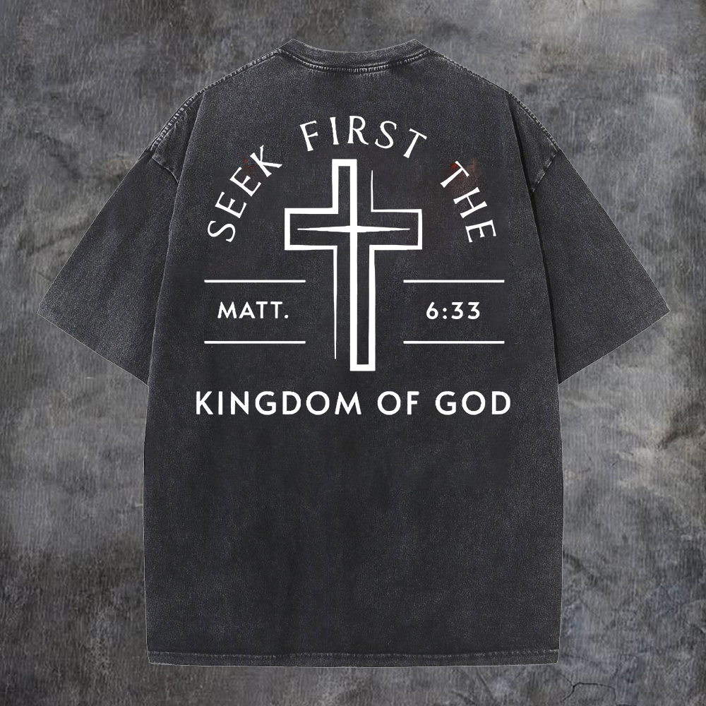 Seek First The Kingdom Of God Printed Oversize Washed T-Shirt