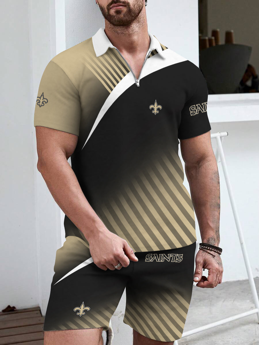 New Orleans Saints Limited Edition ZIP Polo Shirt And Shorts Two-Piece Suits