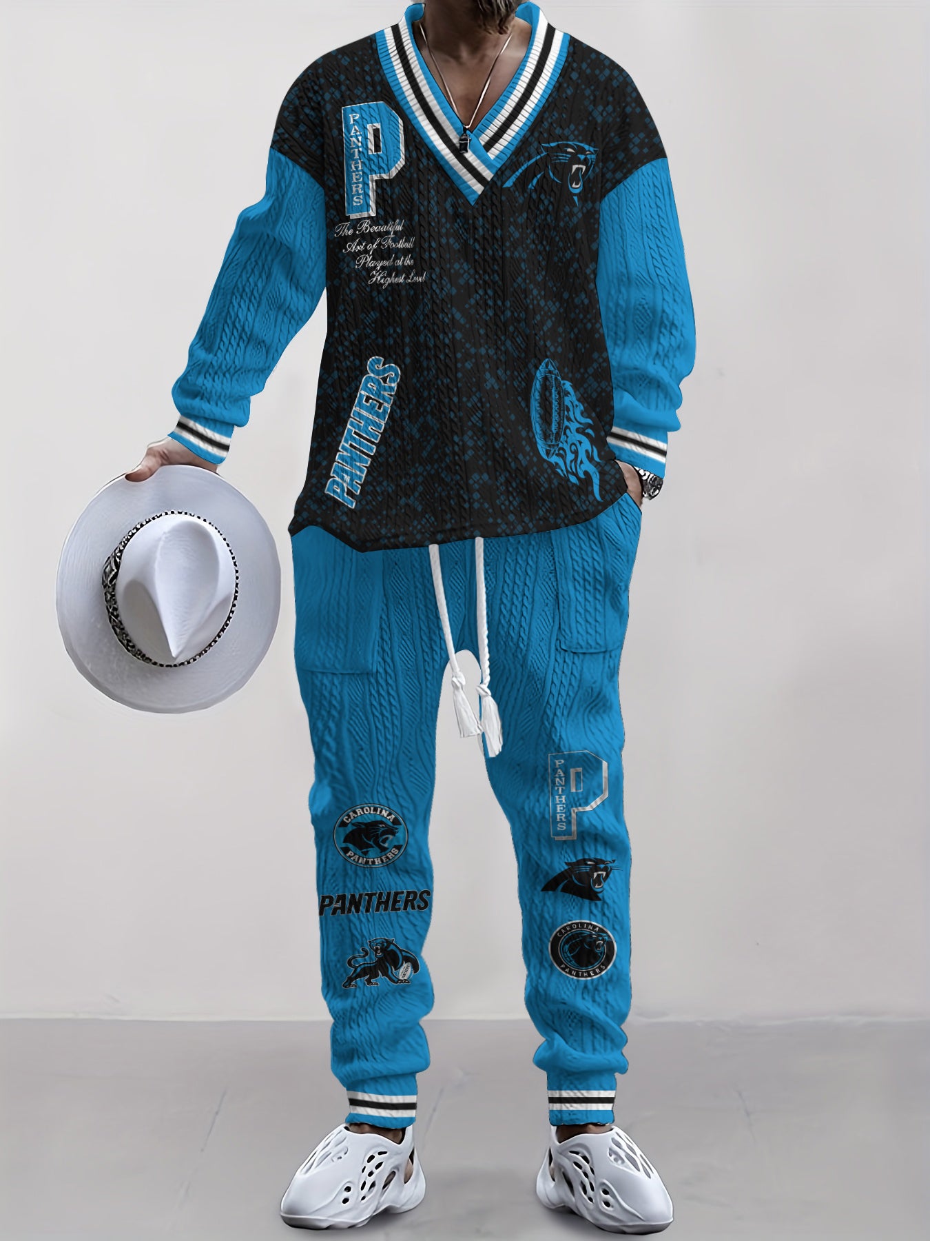 Carolina Panthers  Classic All-Season Long Sleeve V-Neck Pullover Sweater