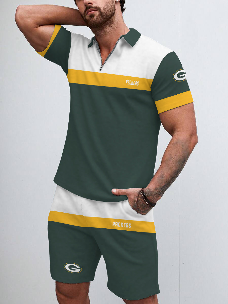 Green Bay Packers Limited Edition ZIP Polo Shirt And Shorts Two-Piece Suits