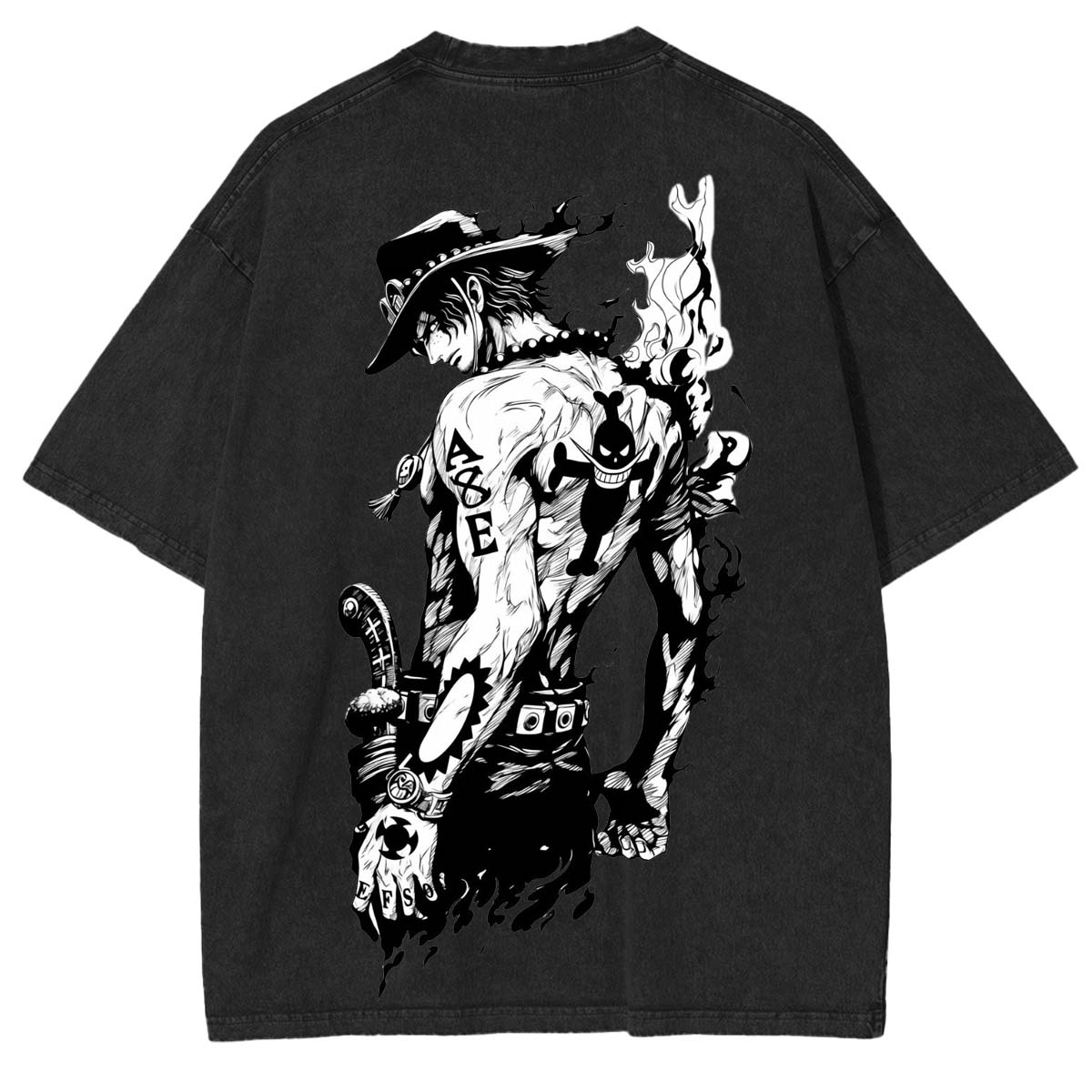 Portgas D. Ace One Piece Anime Double Printed Vintage Washed Tee