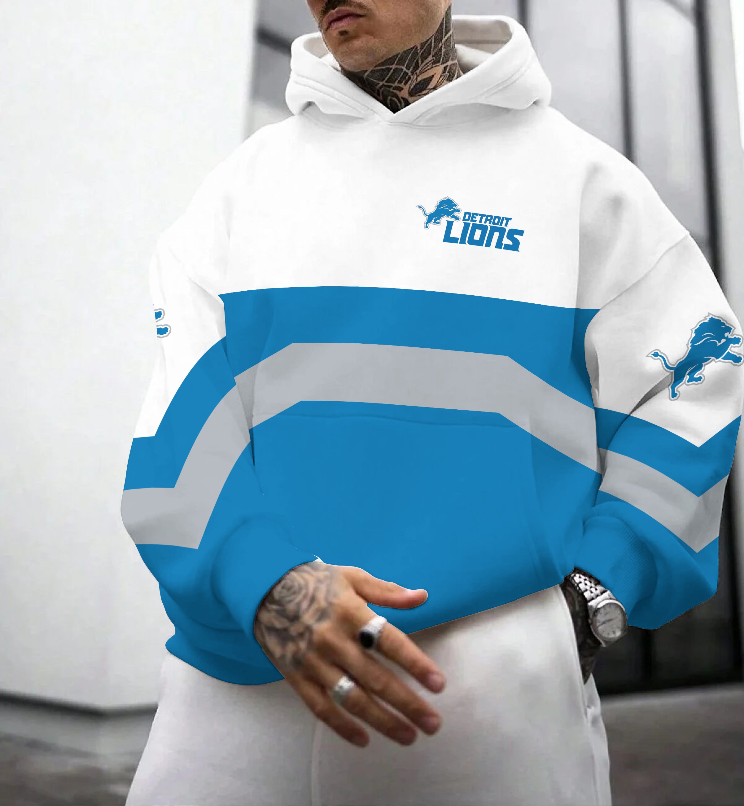 Detroit Lions Printed Hooded Pocket Pullover Hoodie