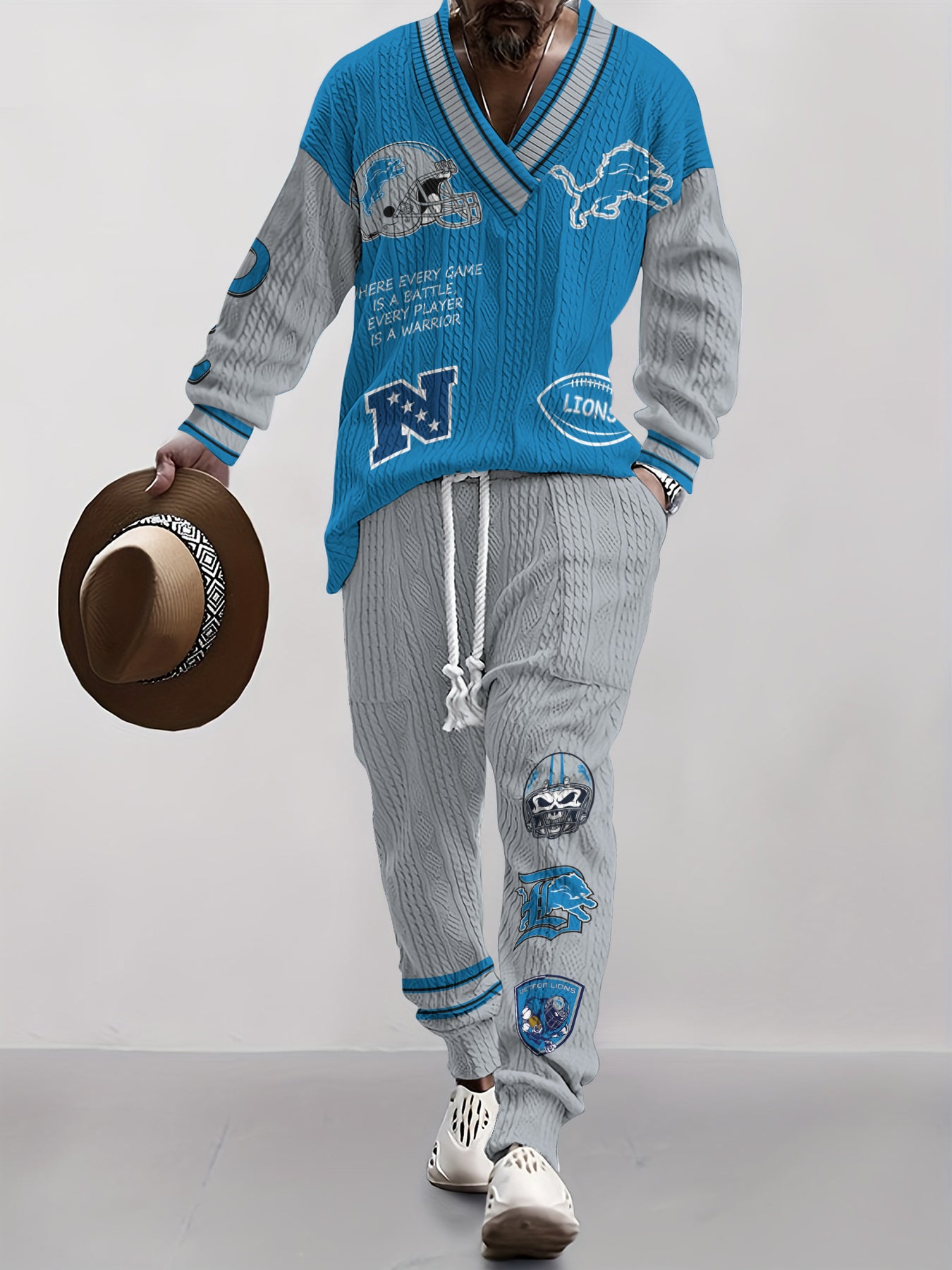 Detroit Lions Classic All-Season Long Sleeve V-Neck Pullover Sweater