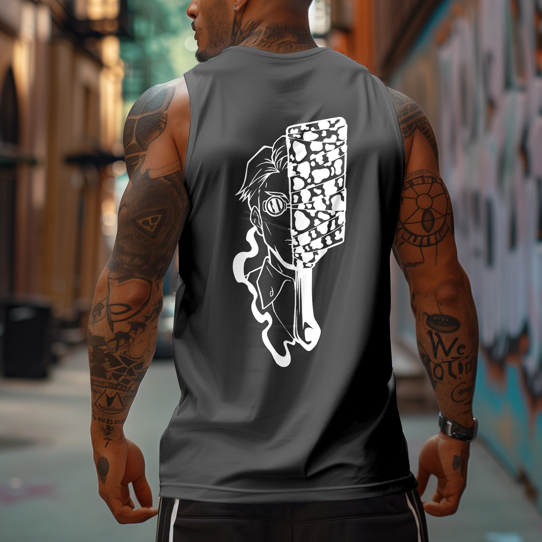 Oversized Anime Print Sports Tank Top