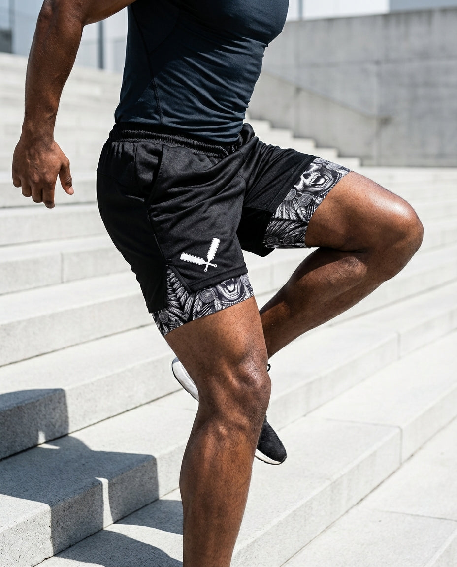 Aztec Warrior Gym Shorts & Washed Tee Combo