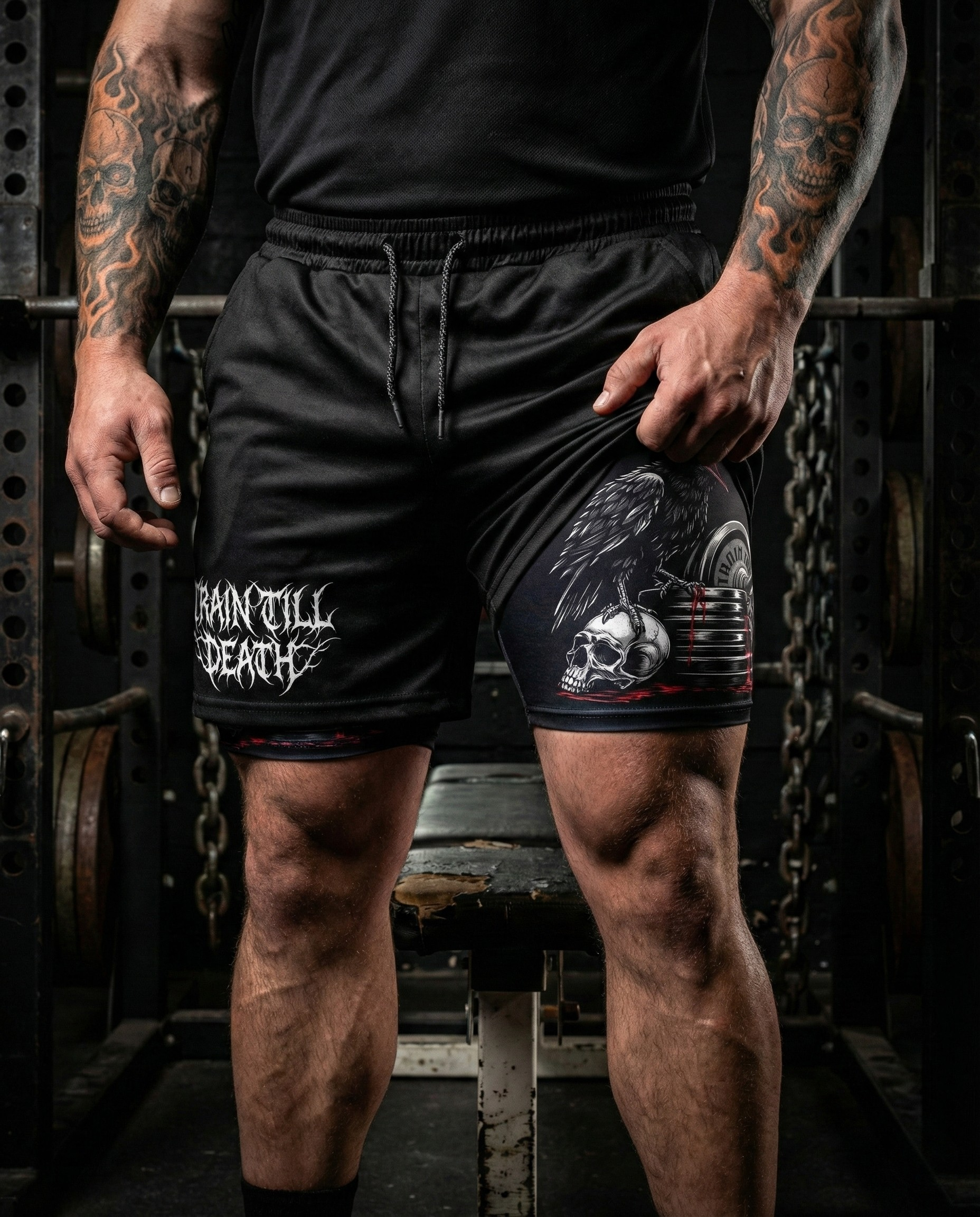 Train Till Death Gym Shorts & Washed Tee Combo