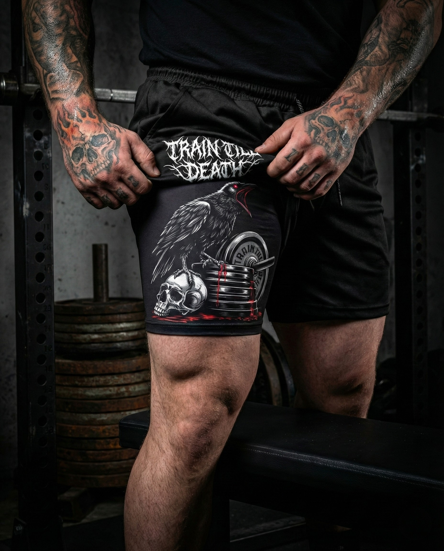 Train Till Death Gym Shorts & Washed Tee Combo