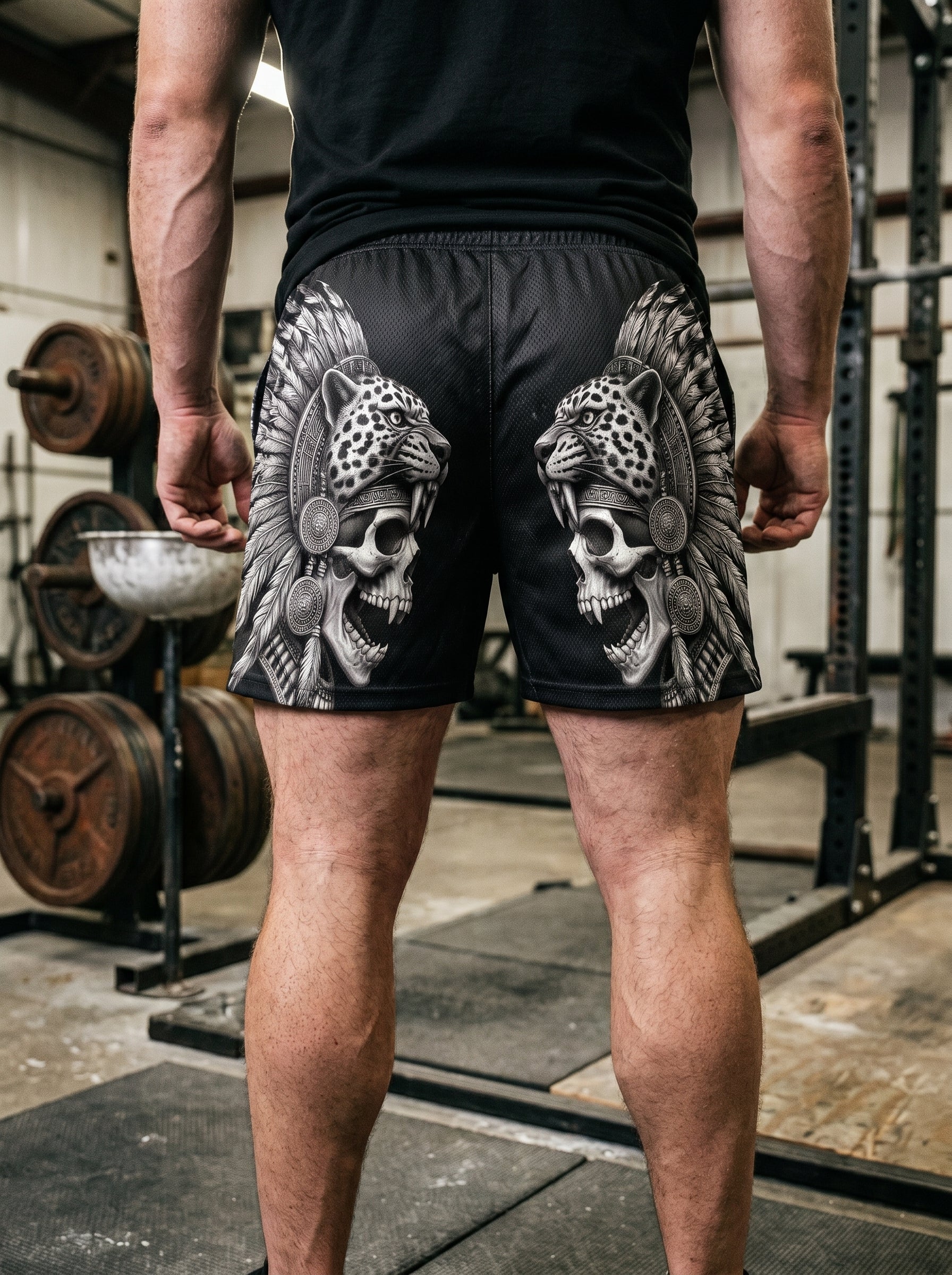 Aztec Jaguar Skull Men's Gym Shorts 11546