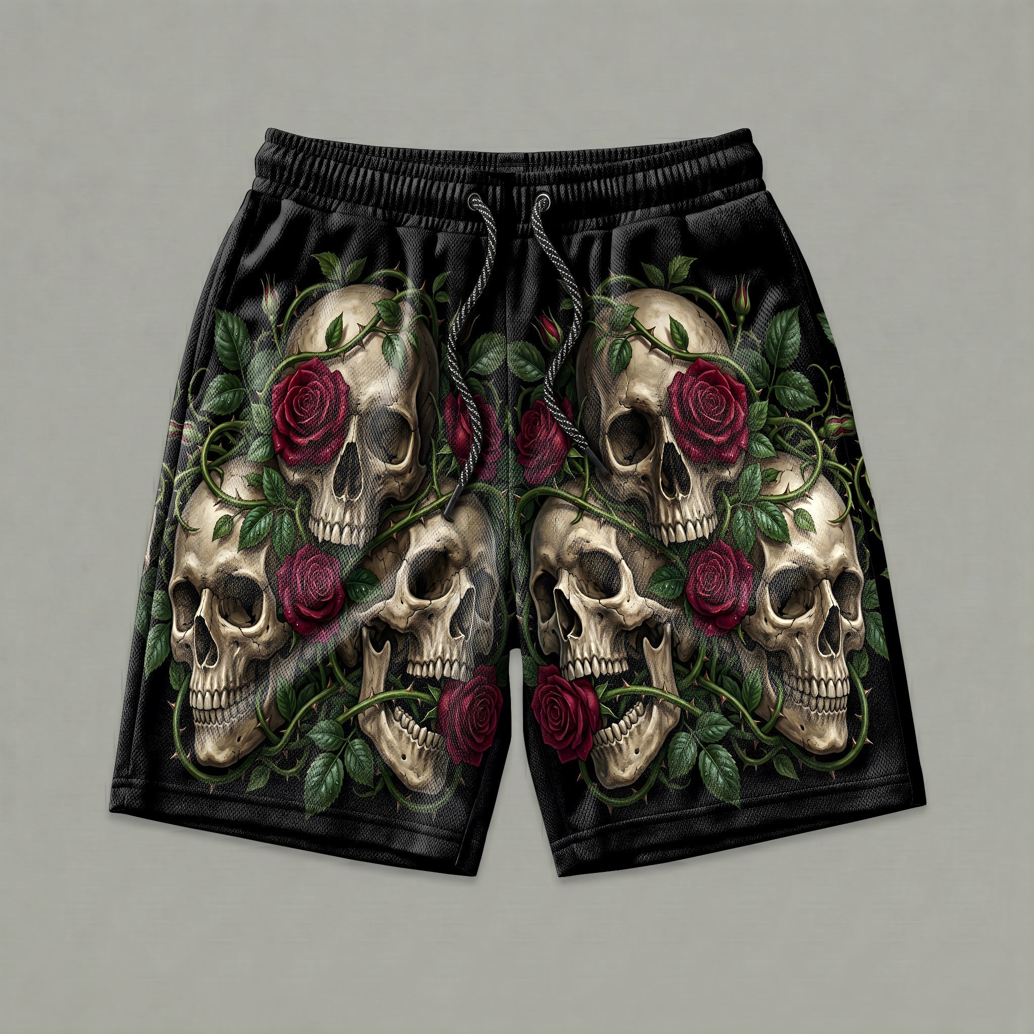 Three Wise Floral Skulls Gym Shorts 11547
