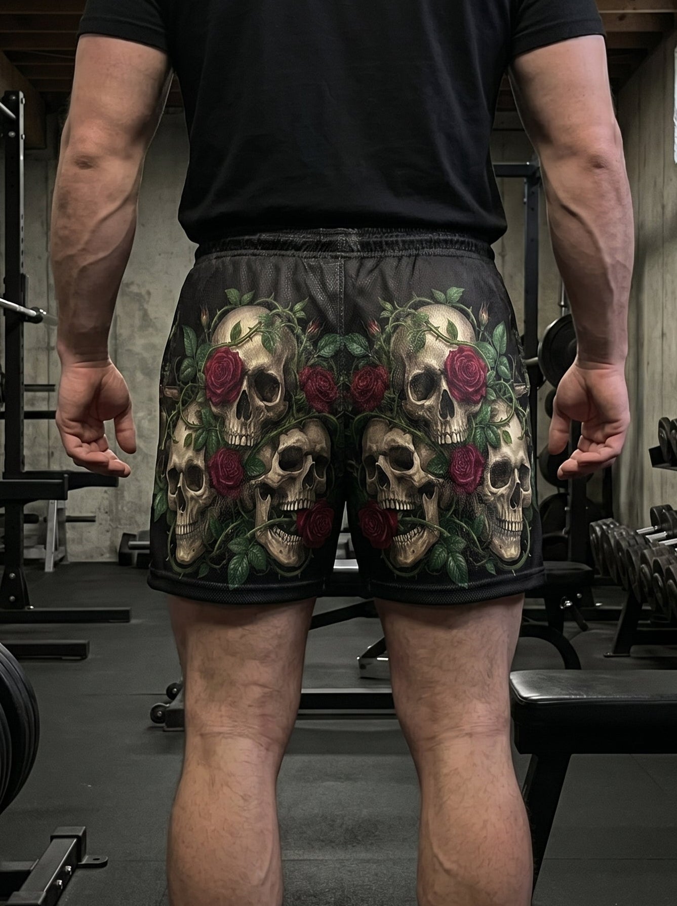 Three Wise Floral Skulls Gym Shorts 11547