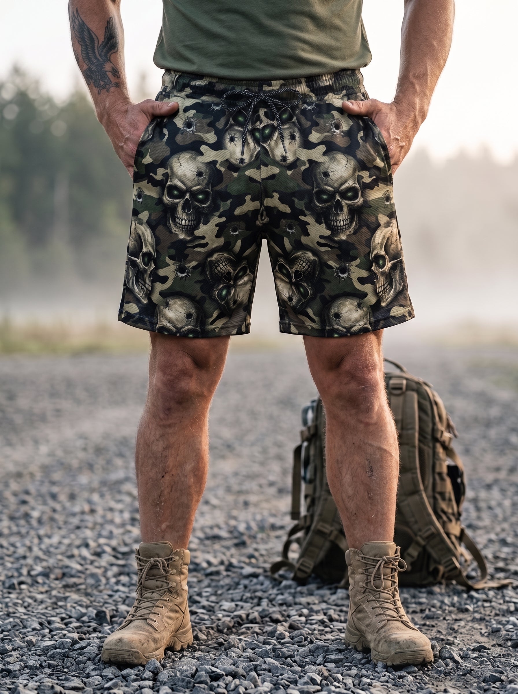 Tactical Camo Skull Men's Gym Shorts 11549