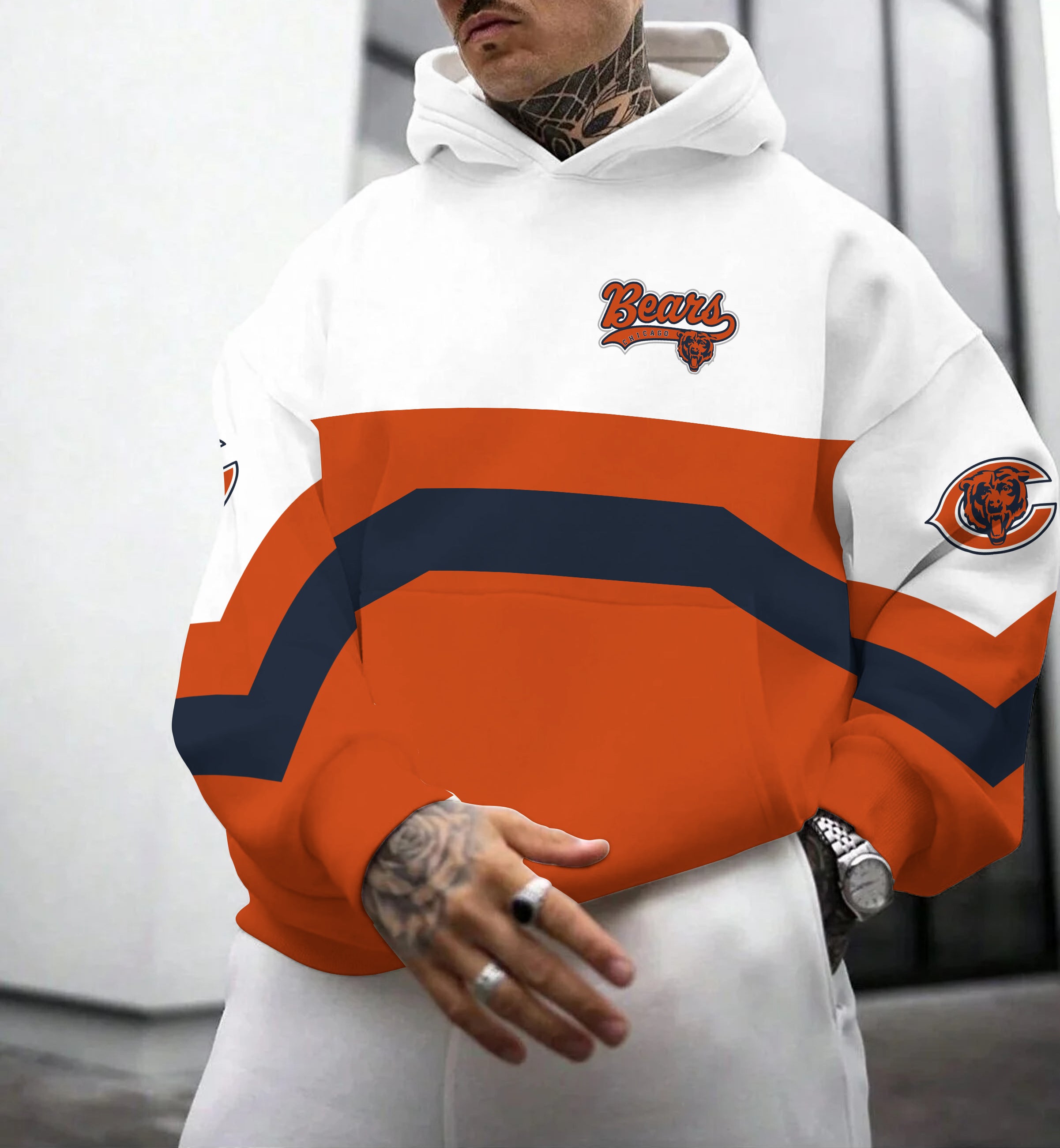 Chicago Bears Printed Hooded Pocket Pullover Hoodie