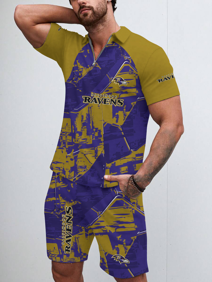 Baltimore Ravens Limited Edition ZIP Polo Shirt And Shorts Two-Piece Suits