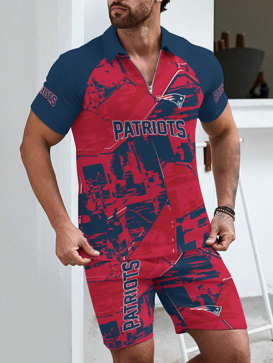 New England Patriots Limited Edition ZIP Polo Shirt And Shorts Two-Piece Suits