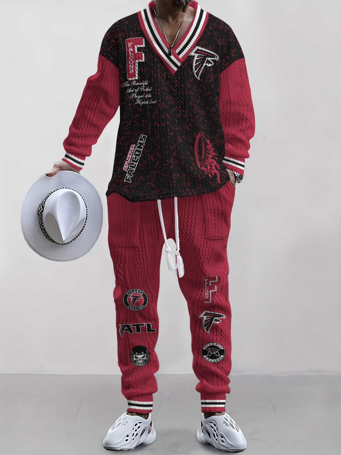 Atlanta Falcons  Classic All-Season Long Sleeve V-Neck Pullover Sweater