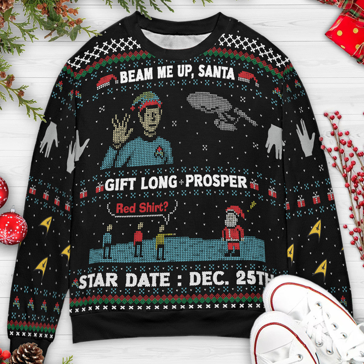 Gift Long and Prosper Santa Star Trek Christmas Ugly Christmas Sweatshirt