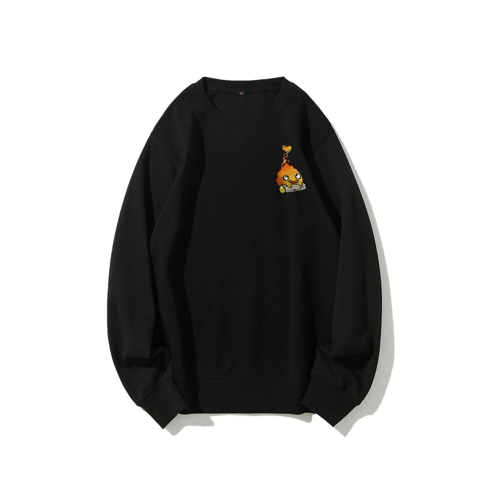 Howl's Moving Castle Embroidered Cotton Unisex Round Neck Anime Sweatshirt