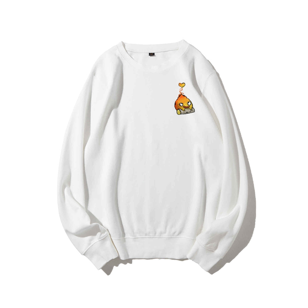 Howl's Moving Castle Embroidered Cotton Unisex Round Neck Anime Sweatshirt