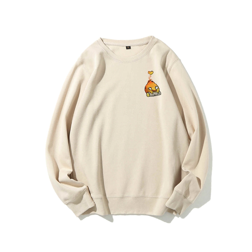 Howl's Moving Castle Embroidered Cotton Unisex Round Neck Anime Sweatshirt