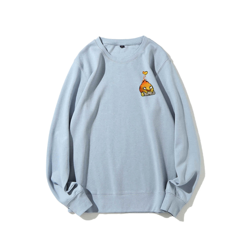 Howl's Moving Castle Embroidered Cotton Unisex Round Neck Anime Sweatshirt