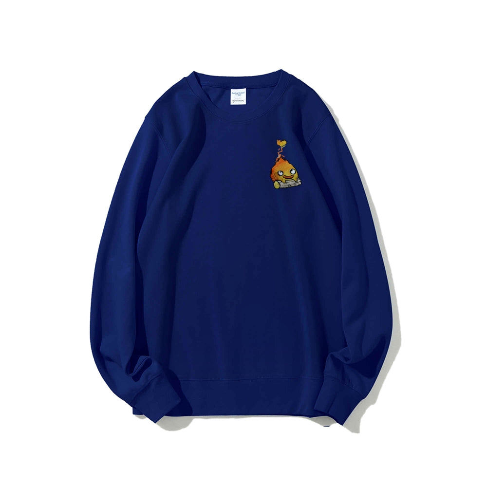 Howl's Moving Castle Embroidered Cotton Unisex Round Neck Anime Sweatshirt