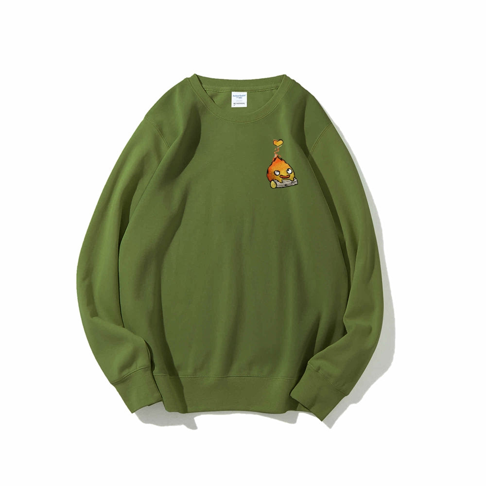 Howl's Moving Castle Embroidered Cotton Unisex Round Neck Anime Sweatshirt