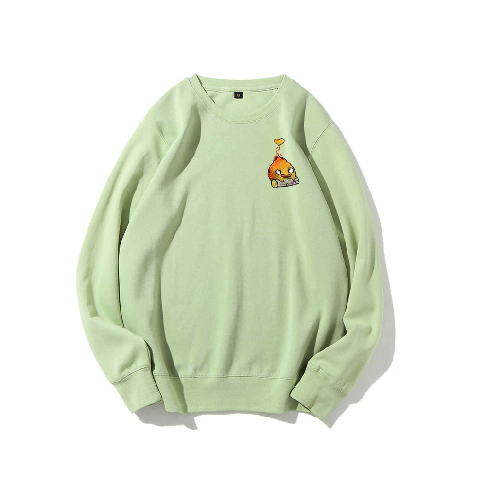 Howl's Moving Castle Embroidered Cotton Unisex Round Neck Anime Sweatshirt