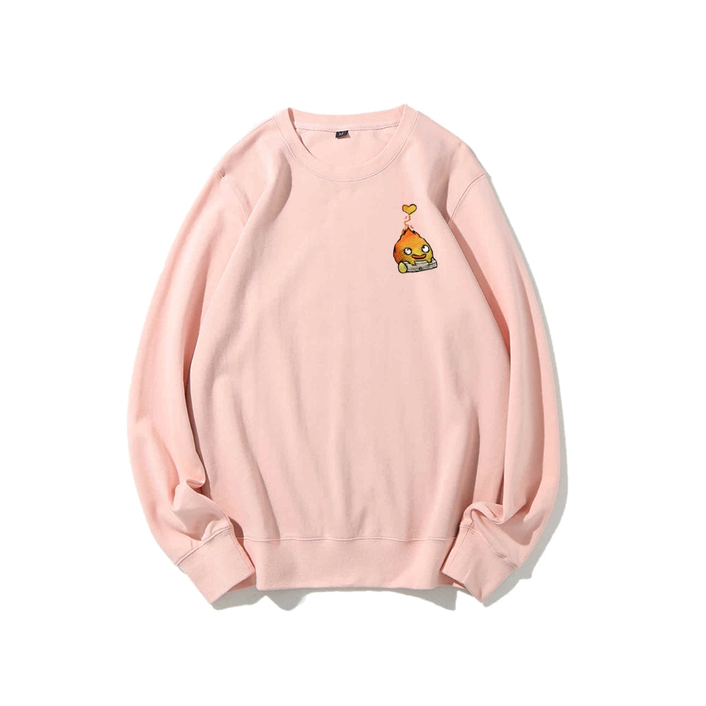 Howl's Moving Castle Embroidered Cotton Unisex Round Neck Anime Sweatshirt