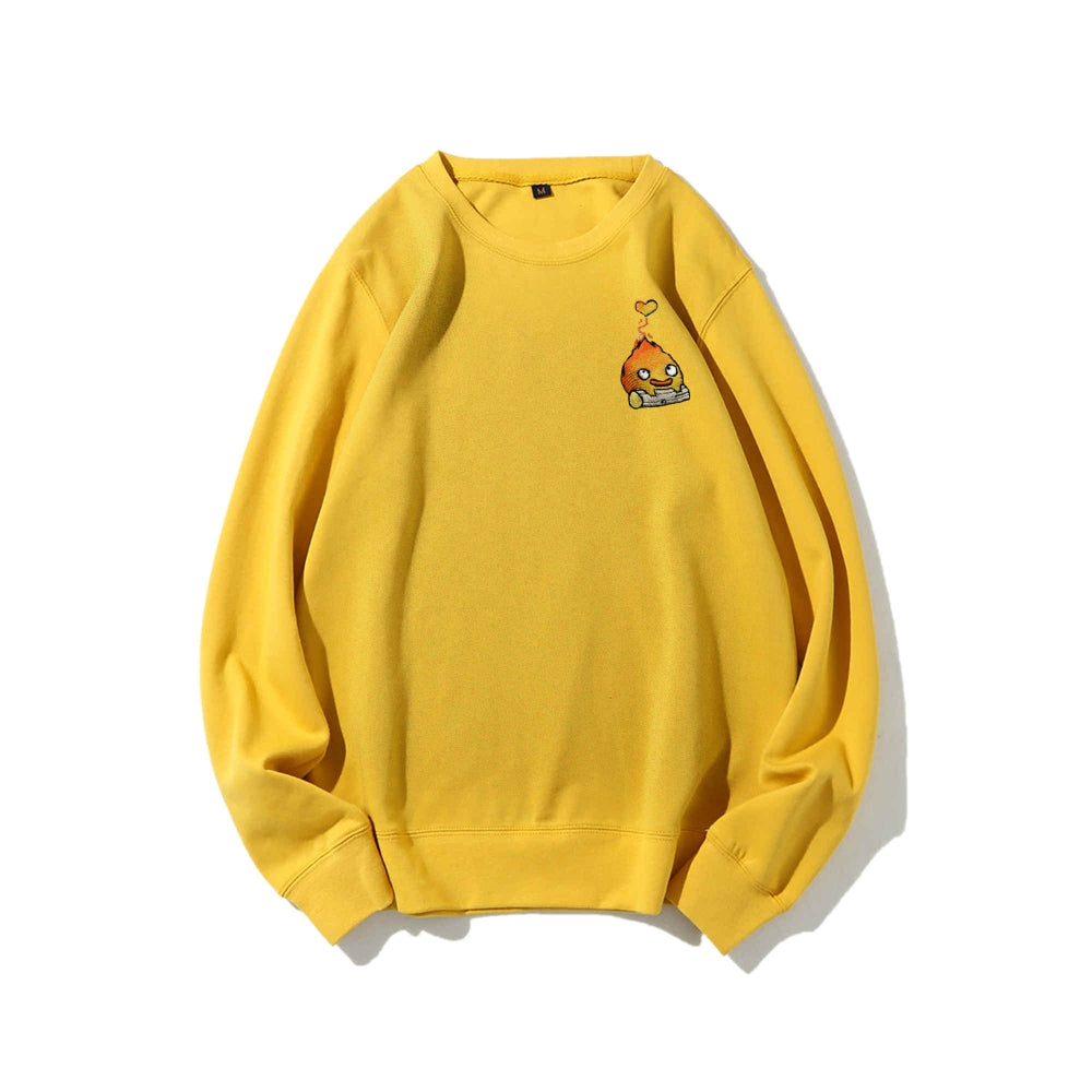 Howl's Moving Castle Embroidered Cotton Unisex Round Neck Anime Sweatshirt