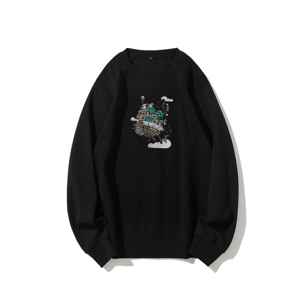 Howl's Moving Castle Embroidered Cotton Unisex Round Neck Anime Sweatshirt