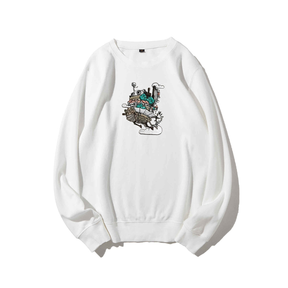 Howl's Moving Castle Embroidered Cotton Unisex Round Neck Anime Sweatshirt