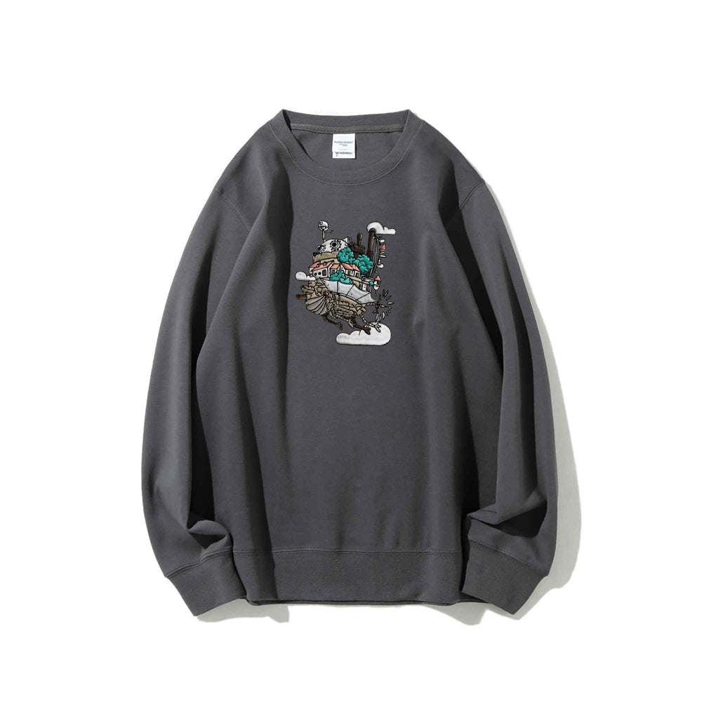 Howl's Moving Castle Embroidered Cotton Unisex Round Neck Anime Sweatshirt