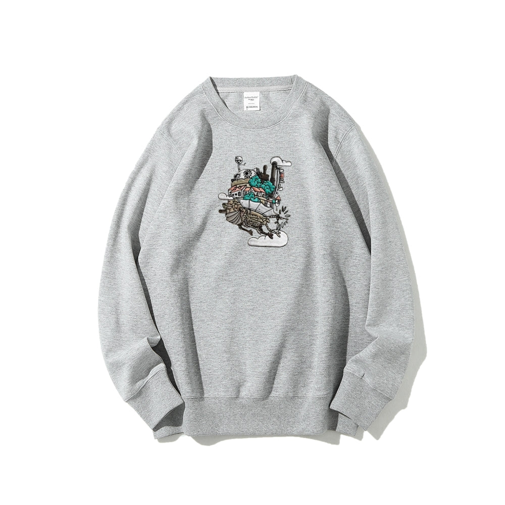 Howl's Moving Castle Embroidered Cotton Unisex Round Neck Anime Sweatshirt