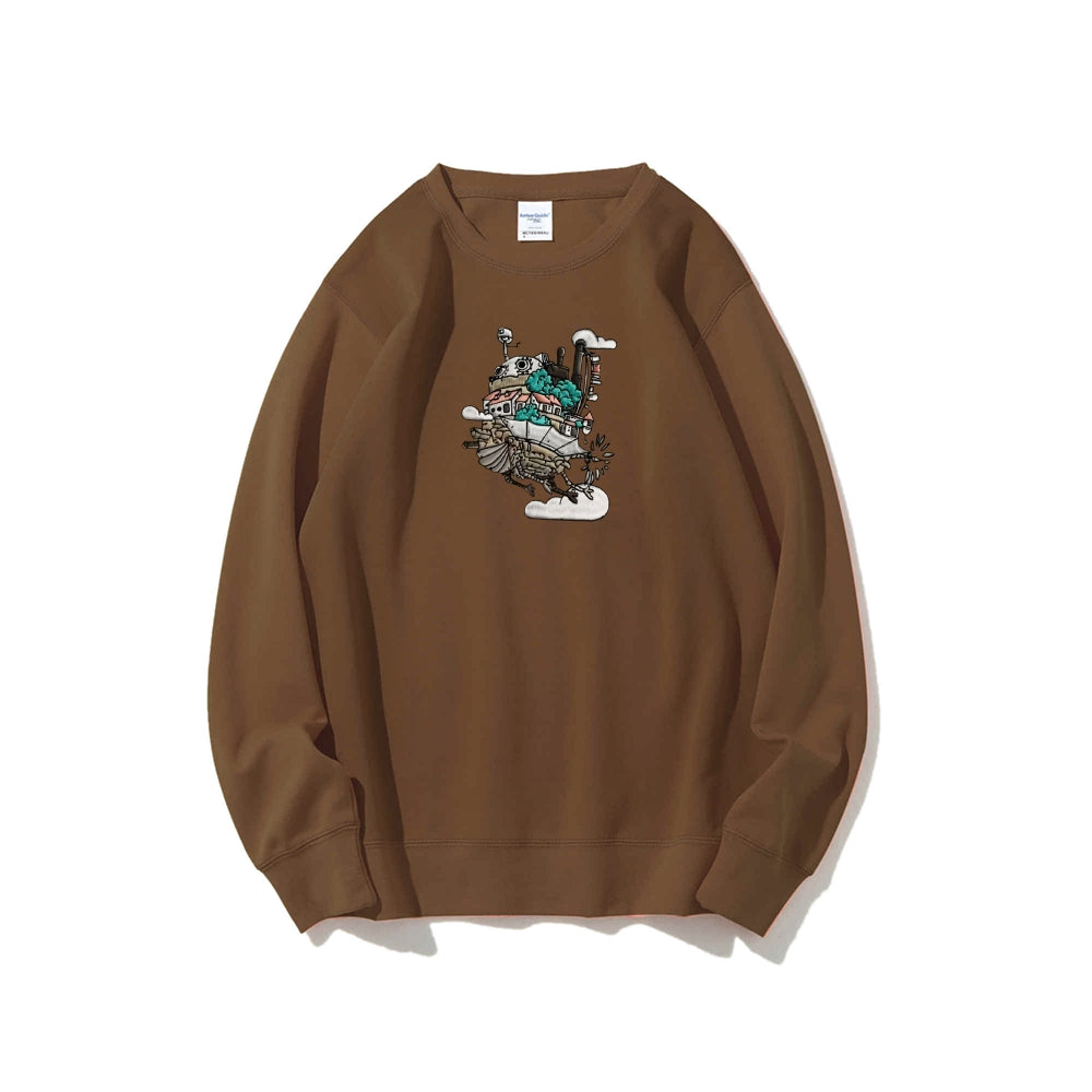 Howl's Moving Castle Embroidered Cotton Unisex Round Neck Anime Sweatshirt
