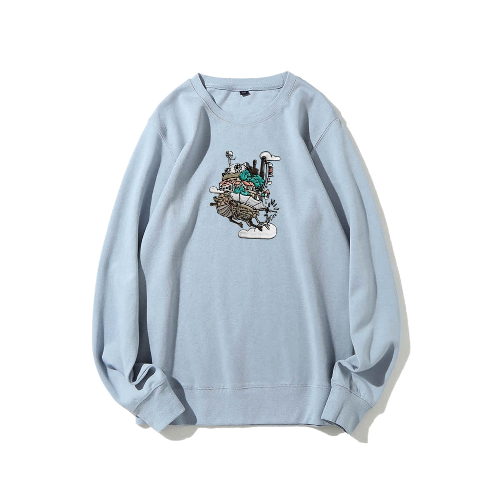 Howl's Moving Castle Embroidered Cotton Unisex Round Neck Anime Sweatshirt