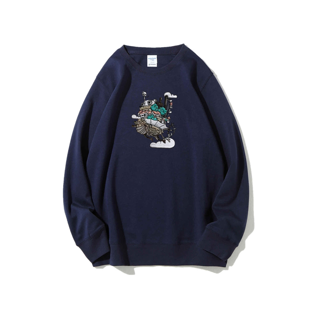 Howl's Moving Castle Embroidered Cotton Unisex Round Neck Anime Sweatshirt