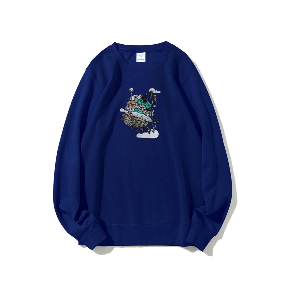 Howl's Moving Castle Embroidered Cotton Unisex Round Neck Anime Sweatshirt
