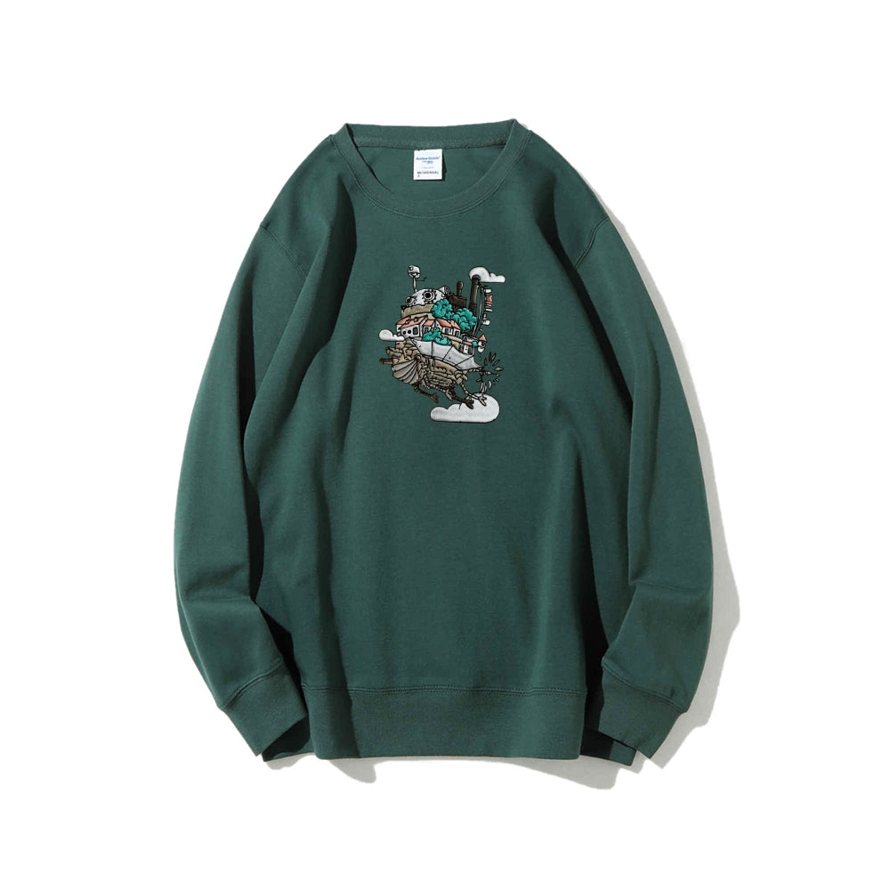 Howl's Moving Castle Embroidered Cotton Unisex Round Neck Anime Sweatshirt