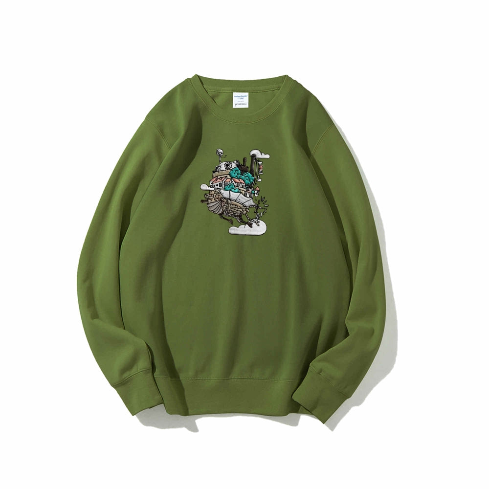 Howl's Moving Castle Embroidered Cotton Unisex Round Neck Anime Sweatshirt