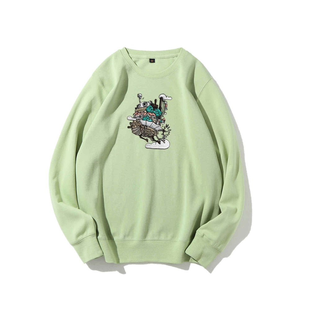 Howl's Moving Castle Embroidered Cotton Unisex Round Neck Anime Sweatshirt