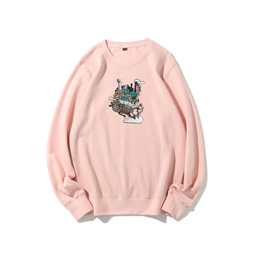 Howl's Moving Castle Embroidered Cotton Unisex Round Neck Anime Sweatshirt