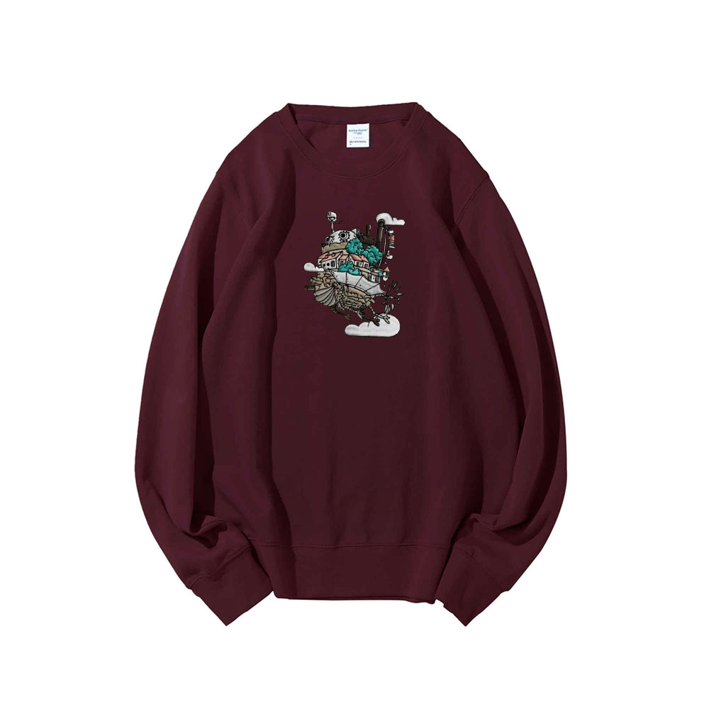 Howl's Moving Castle Embroidered Cotton Unisex Round Neck Anime Sweatshirt