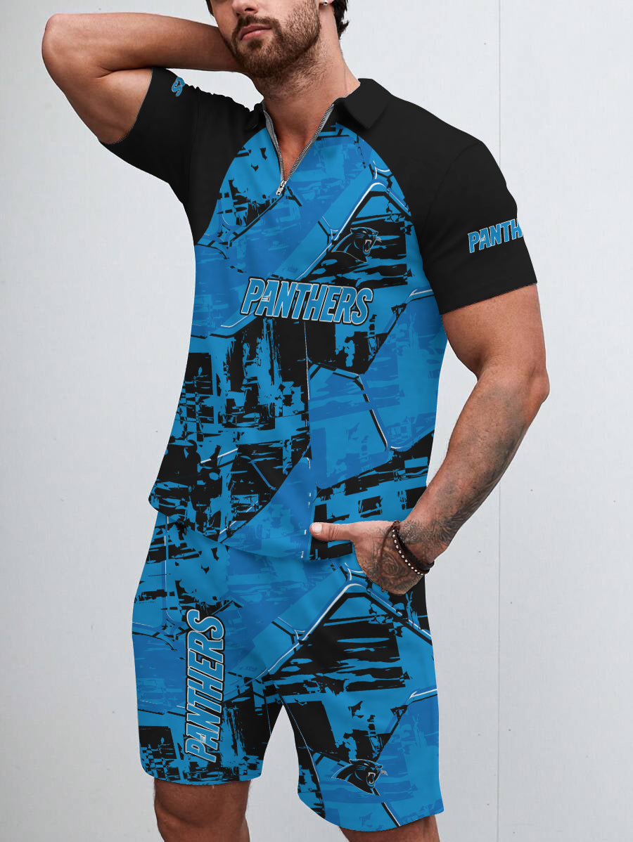 Carolina Panthers Limited Edition ZIP Polo Shirt And Shorts Two-Piece Suits