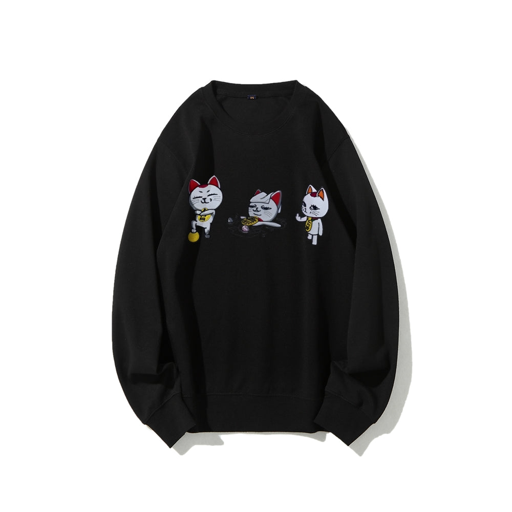 Cotton Unisex Embroidered Crewneck Anime Sweatshirt