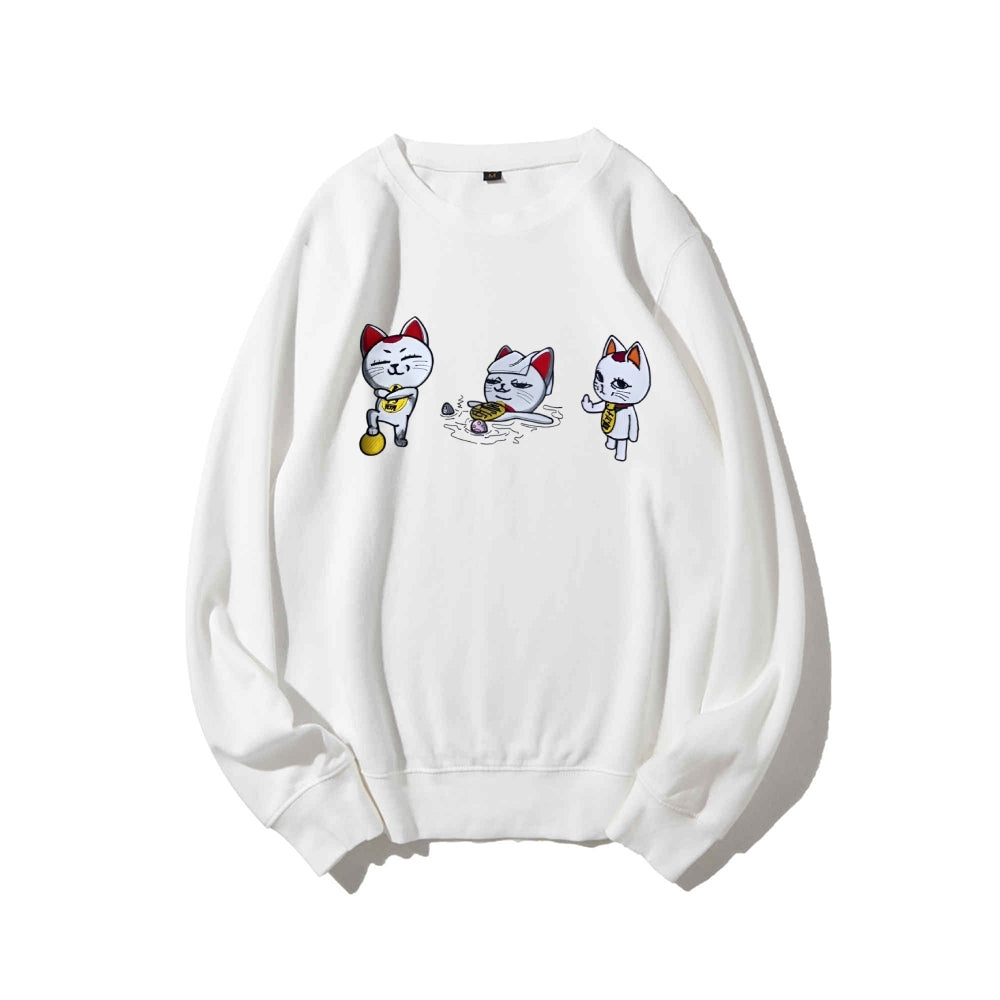 Cotton Unisex Embroidered Crewneck Anime Sweatshirt