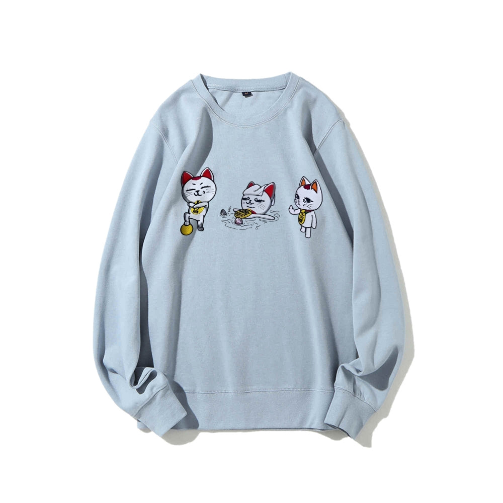 Cotton Unisex Embroidered Crewneck Anime Sweatshirt