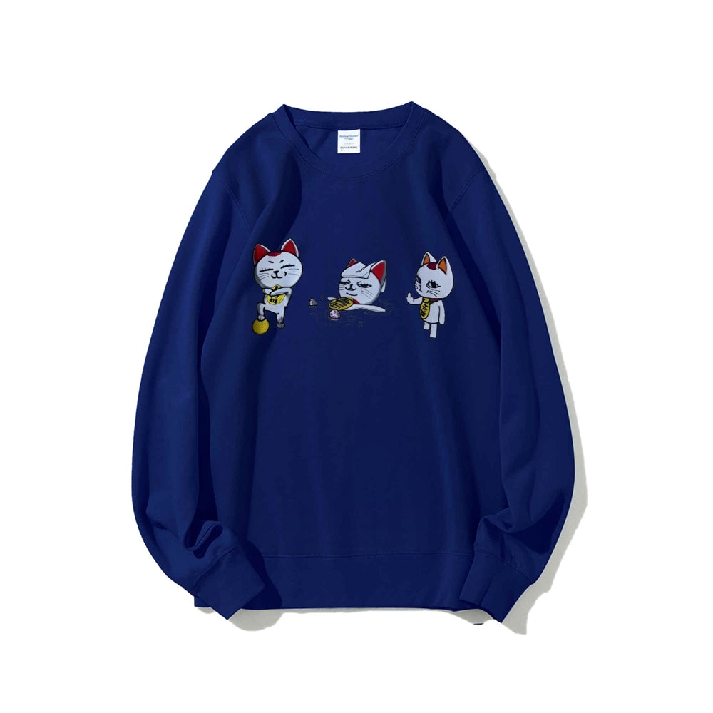 Cotton Unisex Embroidered Crewneck Anime Sweatshirt